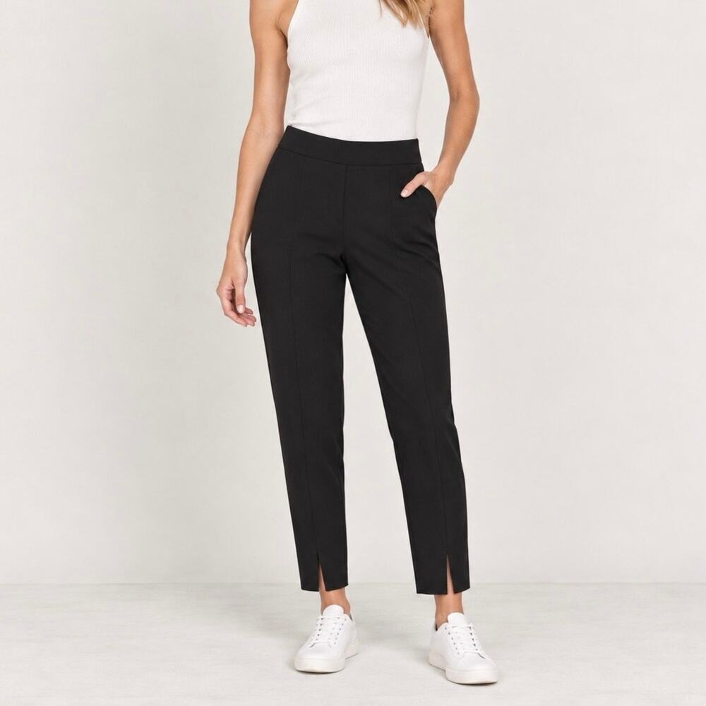 NWT Vince Camuto Crepe Ponte Split Hem Relaxed-Fit Pant Rich Black Size Small